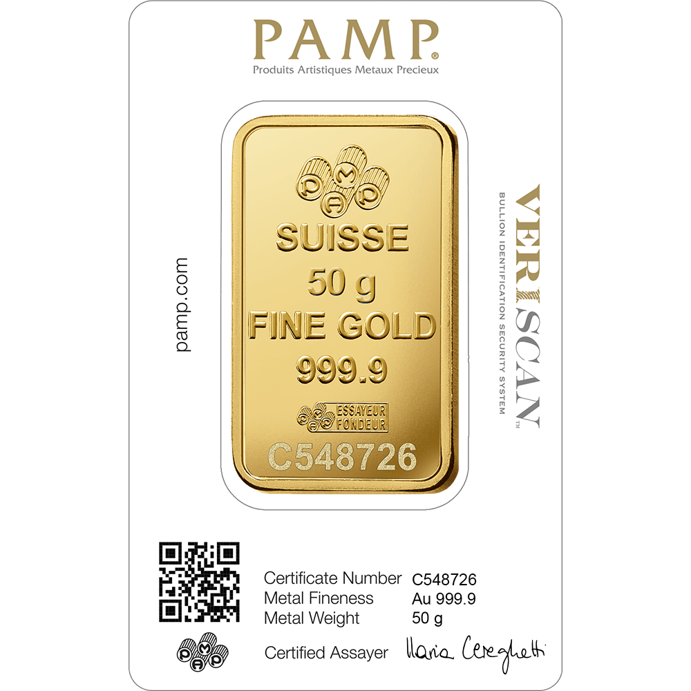 Pamp Suisse Queen Fortuna Gold Bar 24KT - 50 Gram - Malahi Gold Trading