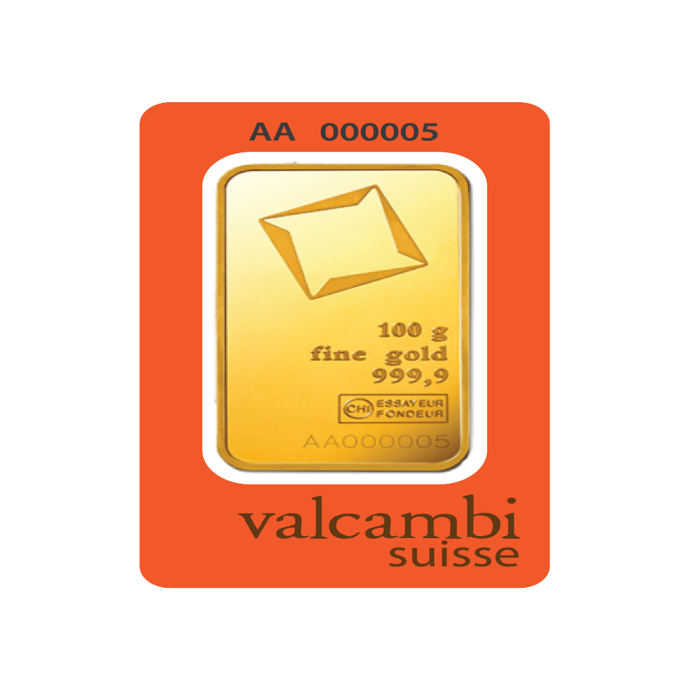 Valcambi Suisse Gold Bar 24KT - 100 gram - Malahi Gold Trading