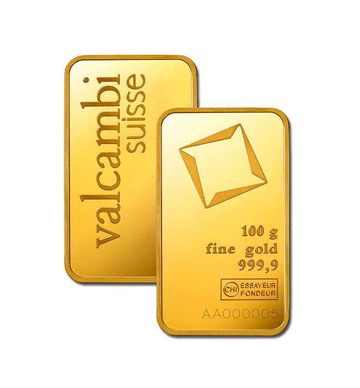 Valcambi Suisse Gold Bar 24KT - 100 gram - Malahi Gold Trading